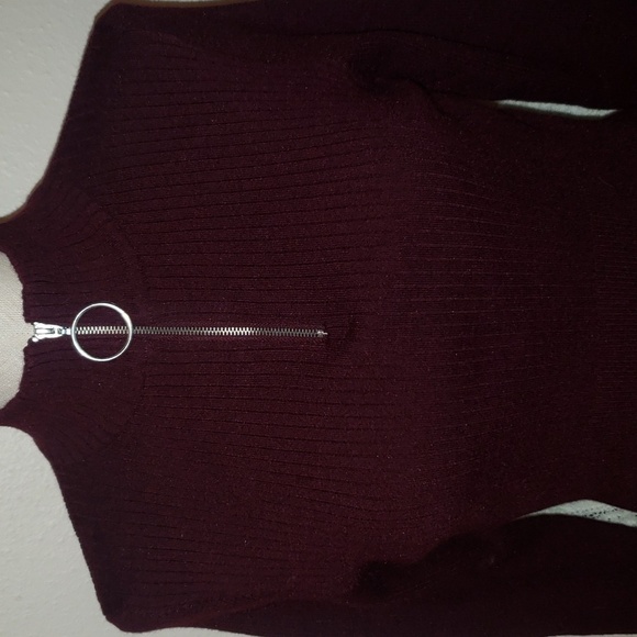 Love Tree ribbed sweater mock turtleneck 1/4 zip front - Picture 2 of 6